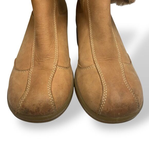 Clarks Real Fur Lined Wedge Ankle Boots Women Size 7M Leather Upper Cabincore - Picture 4 of 10